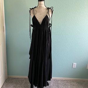 Free People Black Boho Festival Layered Dress Spaghetti Strap Tassels EUC